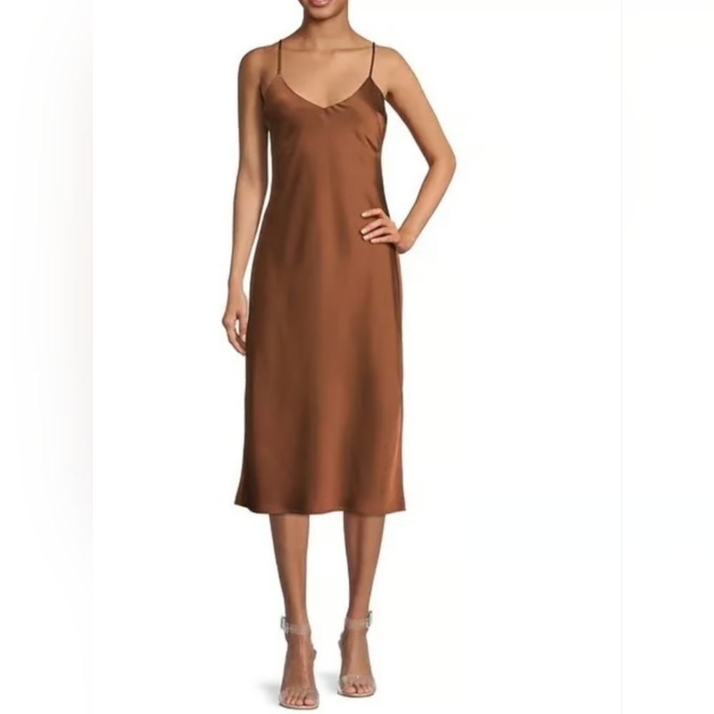 Satin Slip Dress Midi Dress Gold Brown Dress Size 6 - Picture 3 of 9